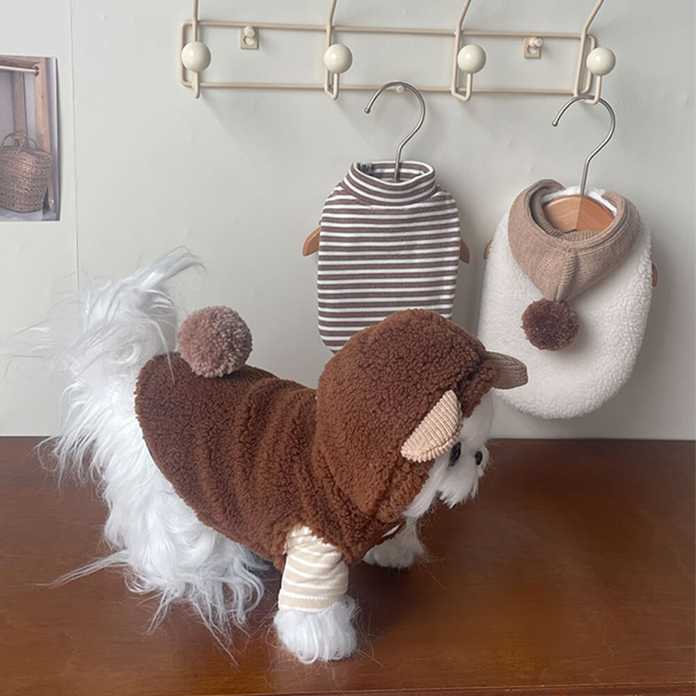 Iropaws Bear Pom Pom Warm Match Striped Undershirt Dog & Cat Hoodie 11