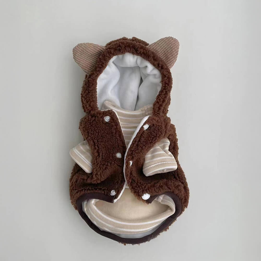 Iropaws Bear Pom Pom Warm Match Striped Undershirt Dog & Cat Hoodie 15