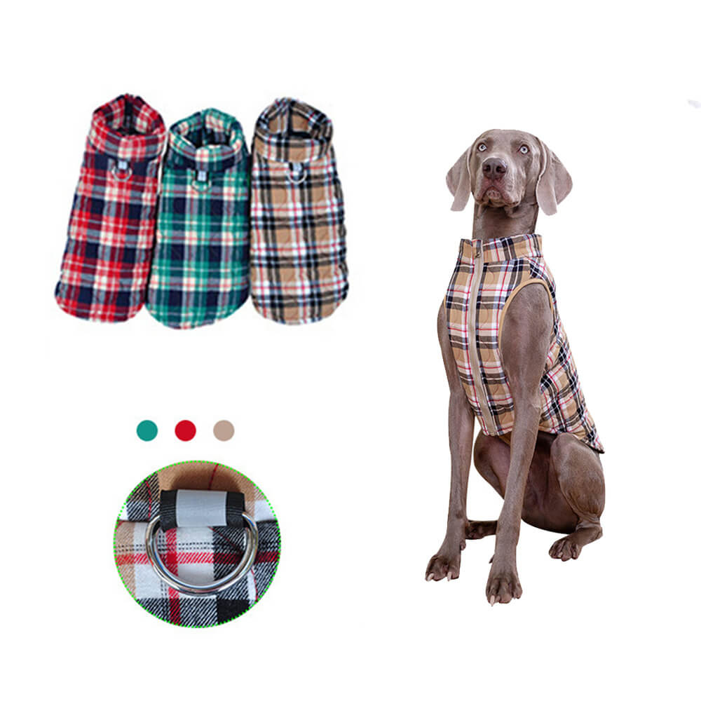 Iropaws British Style Plaid Dog Vest Padded Jacket with D-Ring 1