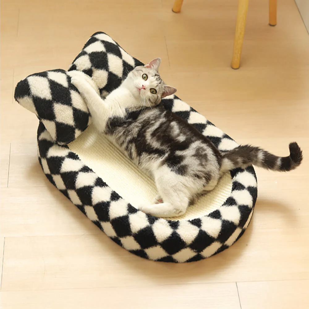 Iropaws Checkerboard Sisal Cat Bed with Integrated Scratching Board – Stylish and Durable 5