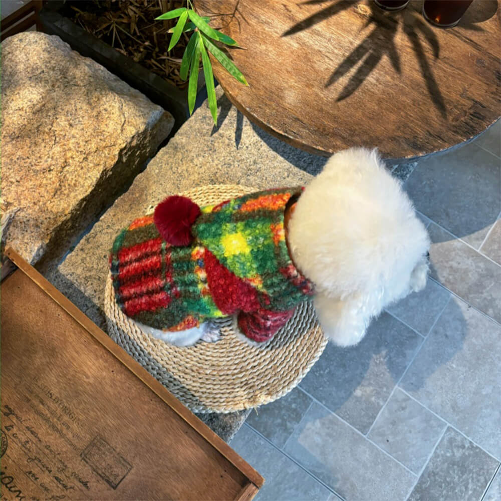 Iropaws Christmas Plaid Woolen Warm Pom Pom Hooded Dog Coat 9