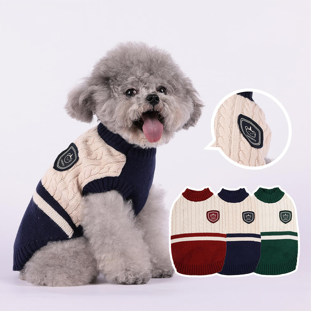Iropaws Elegant Preppy Bear Patch Warm Stretch Sleeveless Dog Sweater 1