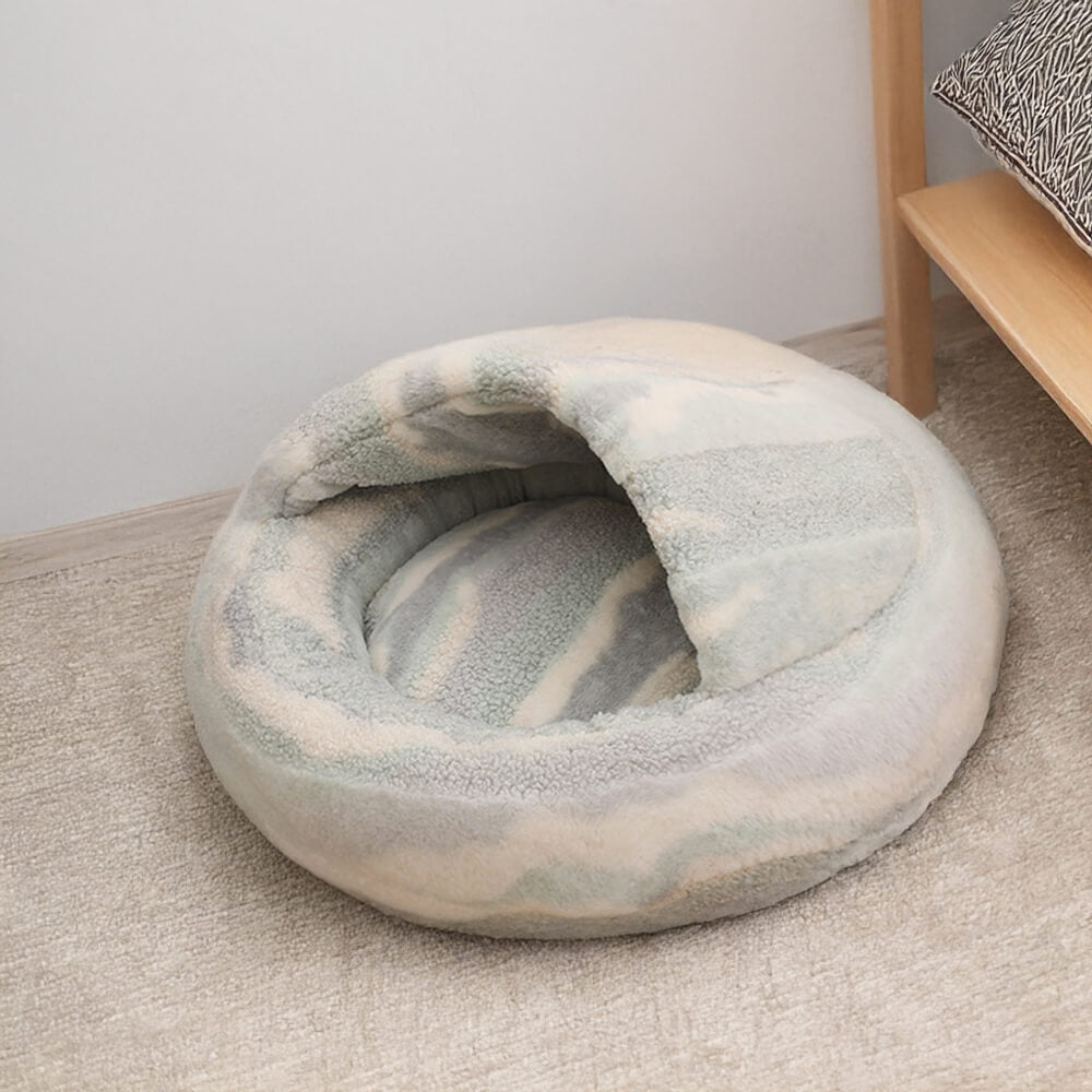 Iropaws Luxury Marble Striped Cozy Semi-Enclosed Cave Dog & Cat Bed 3