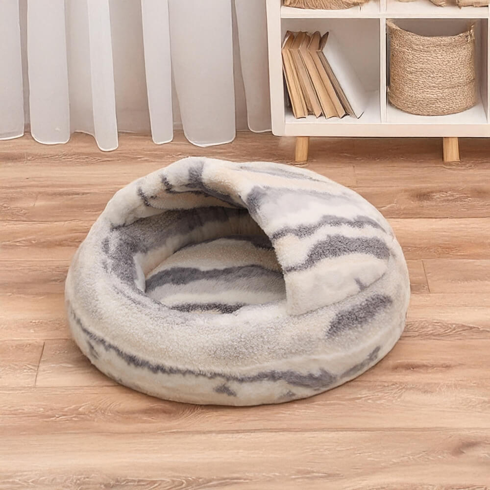 Iropaws Luxury Marble Striped Cozy Semi-Enclosed Cave Dog & Cat Bed 4