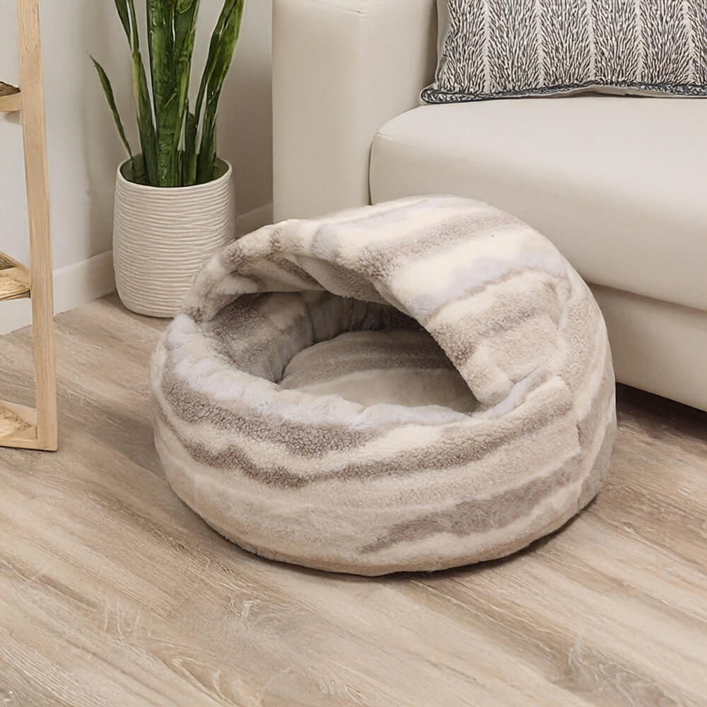 Iropaws Luxury Marble Striped Cozy Semi-Enclosed Cave Dog & Cat Bed 5