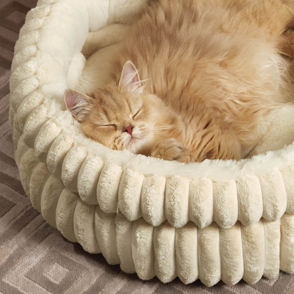 Iropaws Minimalism Round Warm Milk Velvet Faux Rabbit Fur Dog & Cat Bed 4