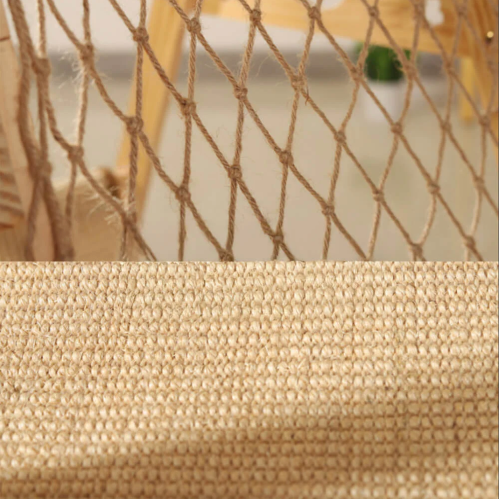Iropaws Modern Wooden Cat Tree Funny Scratching Post with Hammock Climbing Net 5
