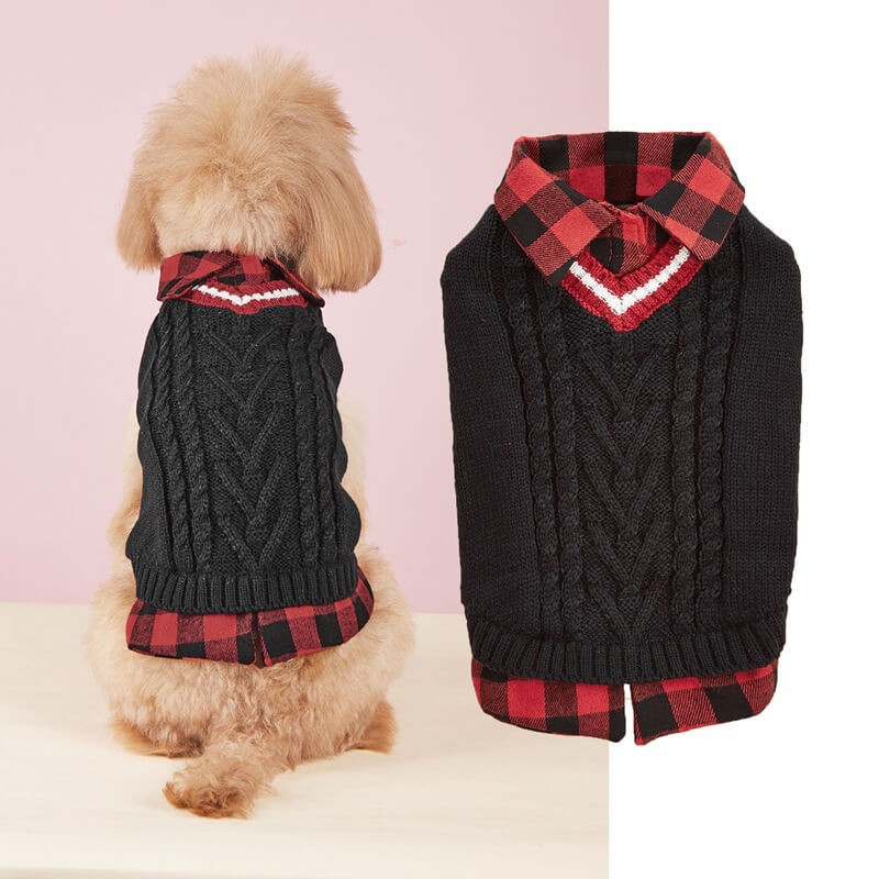 Iropaws Perfect for Fall Winter Plaid Collar Cable Knit Dog Sweater Vest 4
