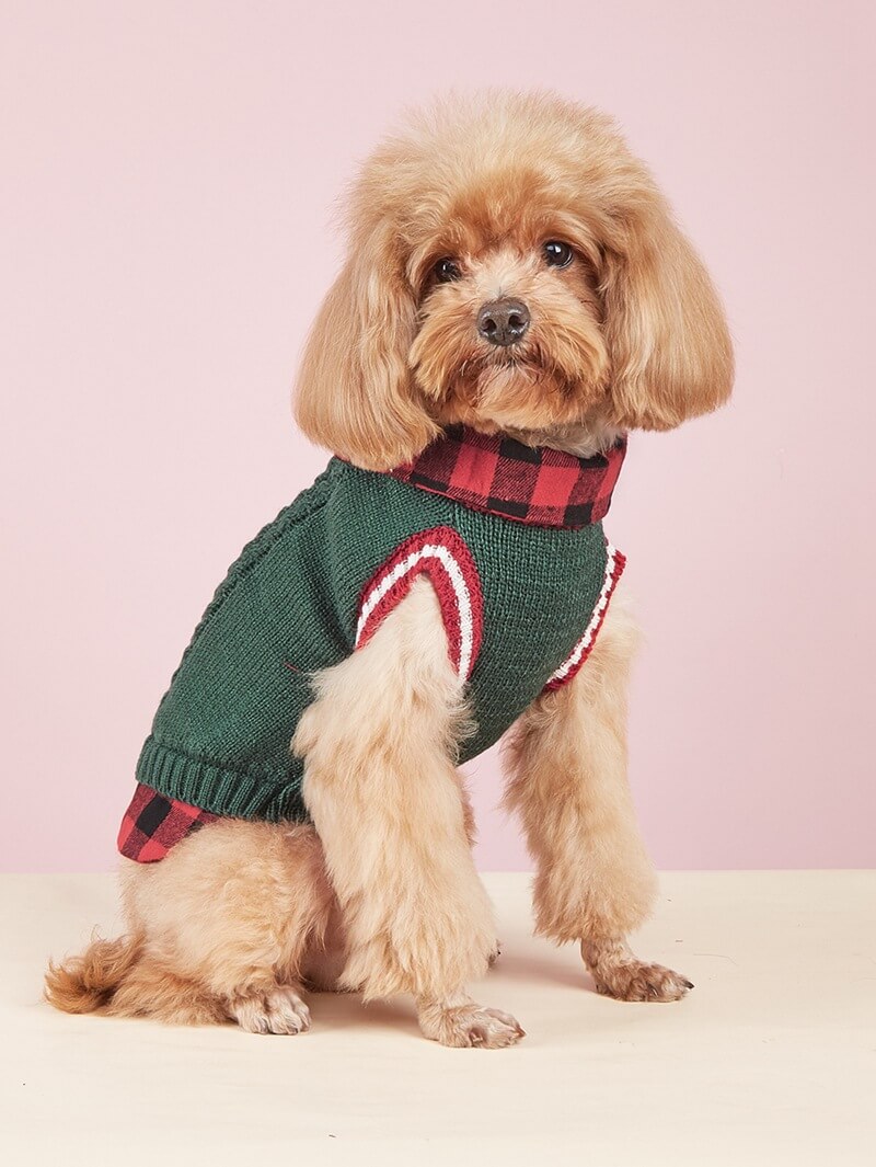 Iropaws Perfect for Fall Winter Plaid Collar Cable Knit Dog Sweater Vest 5