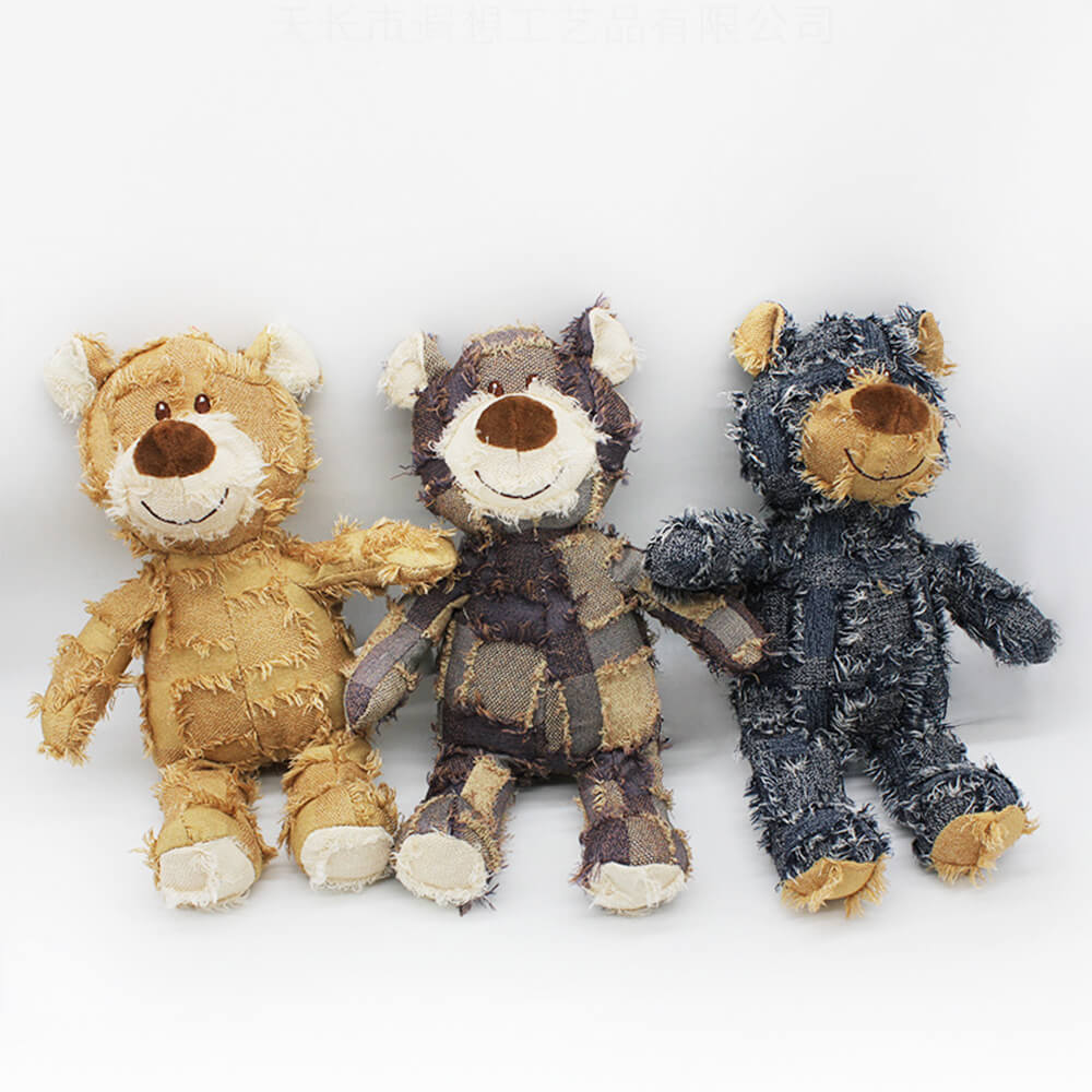 Iropaws Rustic Denim Plush Durable Chewable Squeaky Dog Toy Bear 1