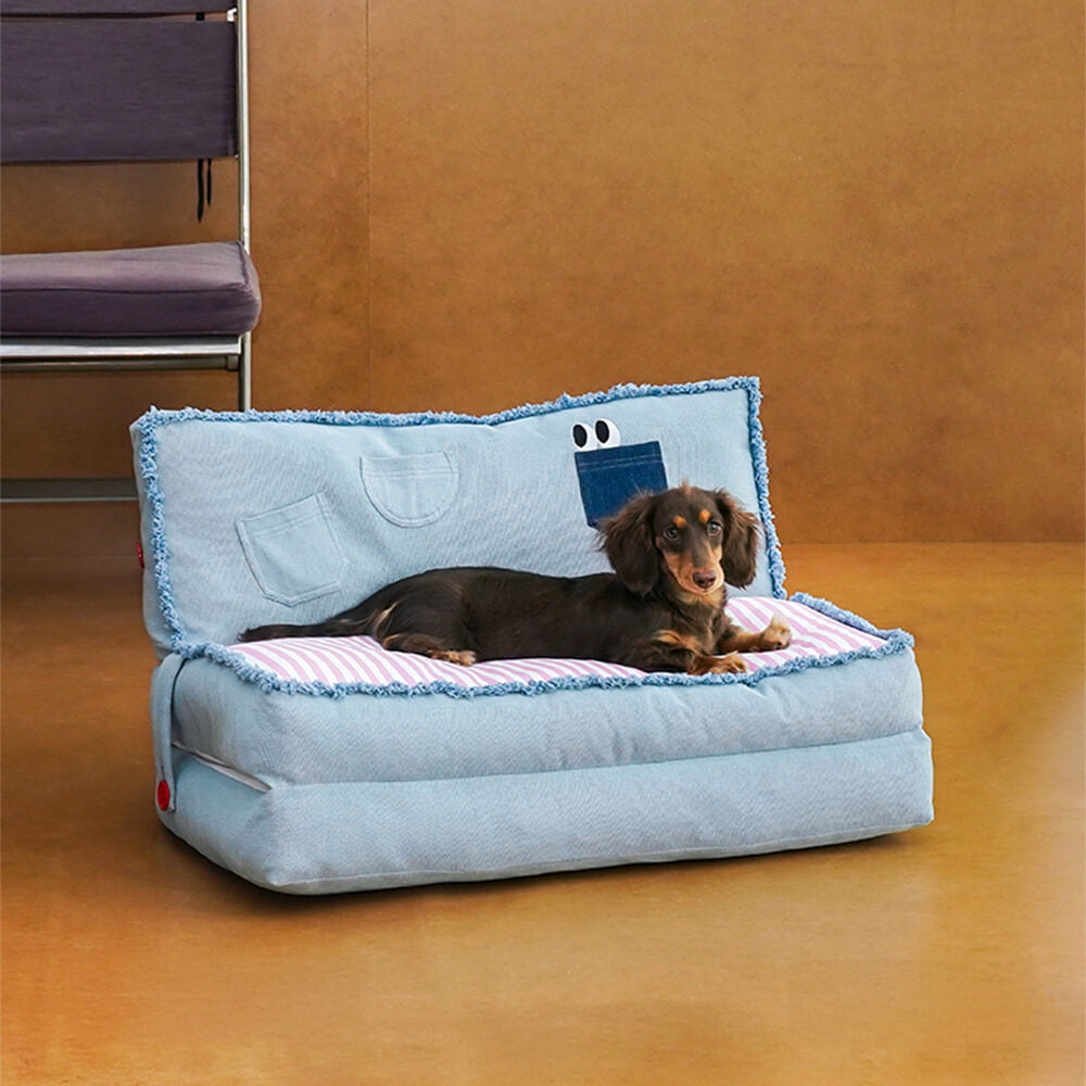 Iropaws Spacious Foldable Denim Multi-Functional Dog & Cat Sofa Bed 1