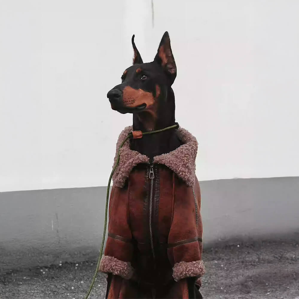 Iropaws Vintage Aviator Dog Jacket with Shearling Lining - Warm and Stylish 2