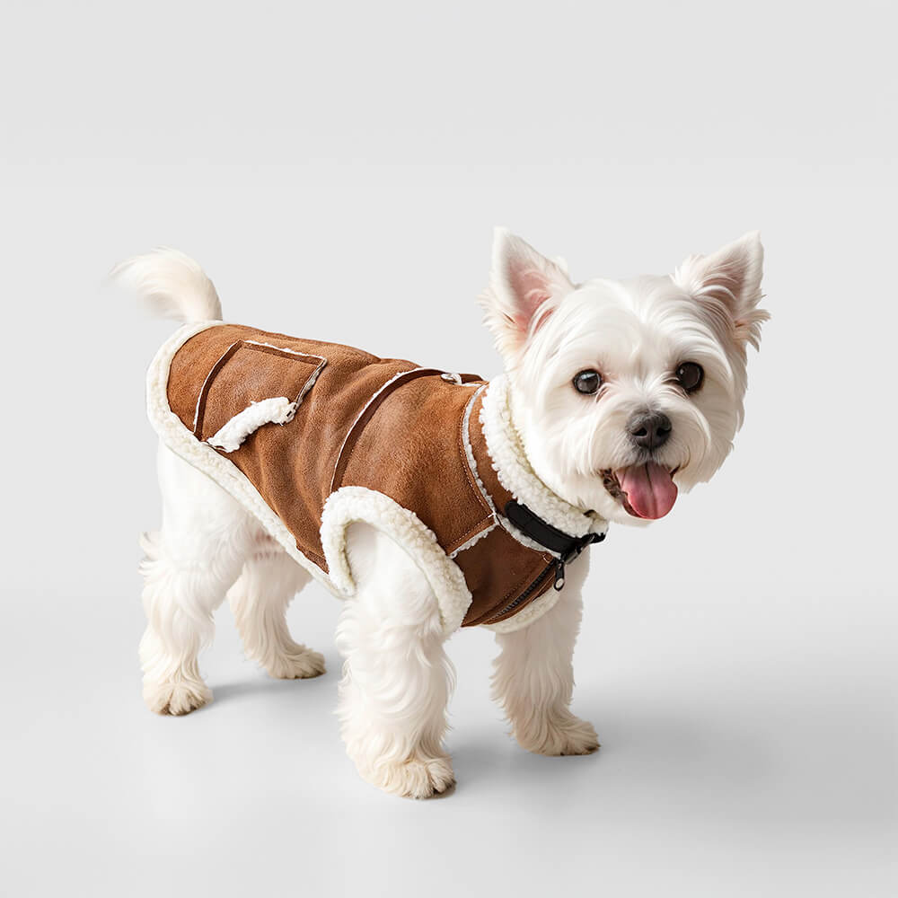 Iropaws Vintage Cozy Faux Suede Shearling Lined Dog Vest Jacket 2