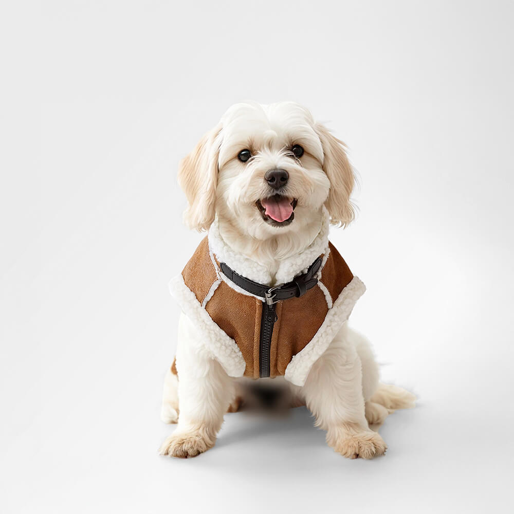 Iropaws Vintage Cozy Faux Suede Shearling Lined Dog Vest Jacket 4