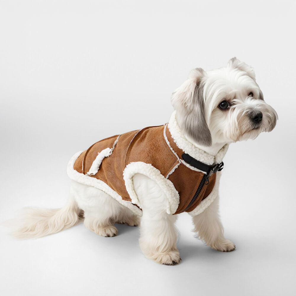 Iropaws Vintage Cozy Faux Suede Shearling Lined Dog Vest Jacket 5