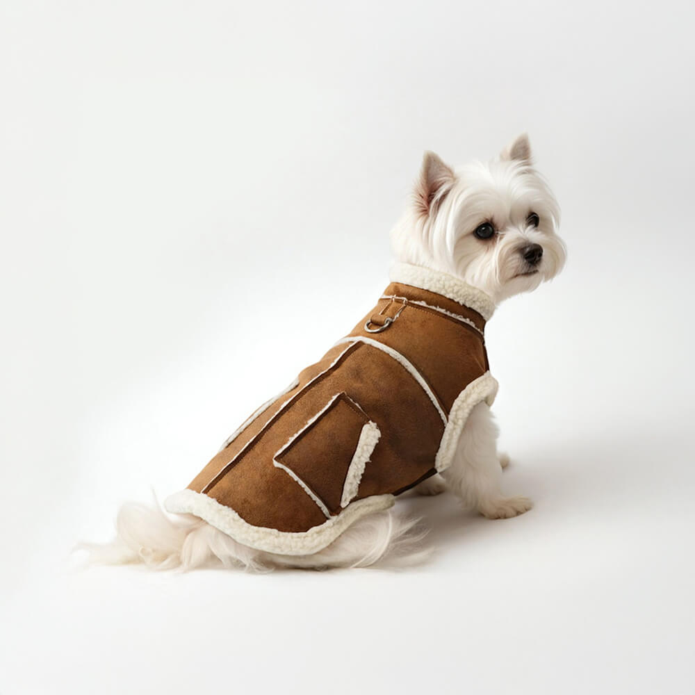 Iropaws Vintage Cozy Faux Suede Shearling Lined Dog Vest Jacket 6