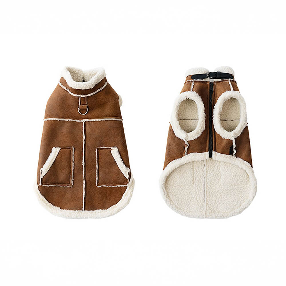 Iropaws Vintage Cozy Faux Suede Shearling Lined Dog Vest Jacket 7