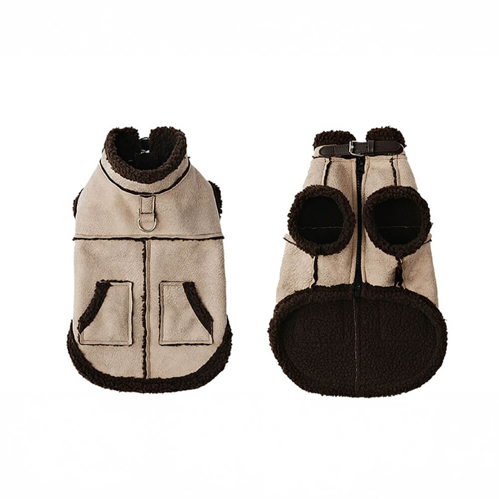 Iropaws Vintage Cozy Faux Suede Shearling Lined Dog Vest Jacket 8
