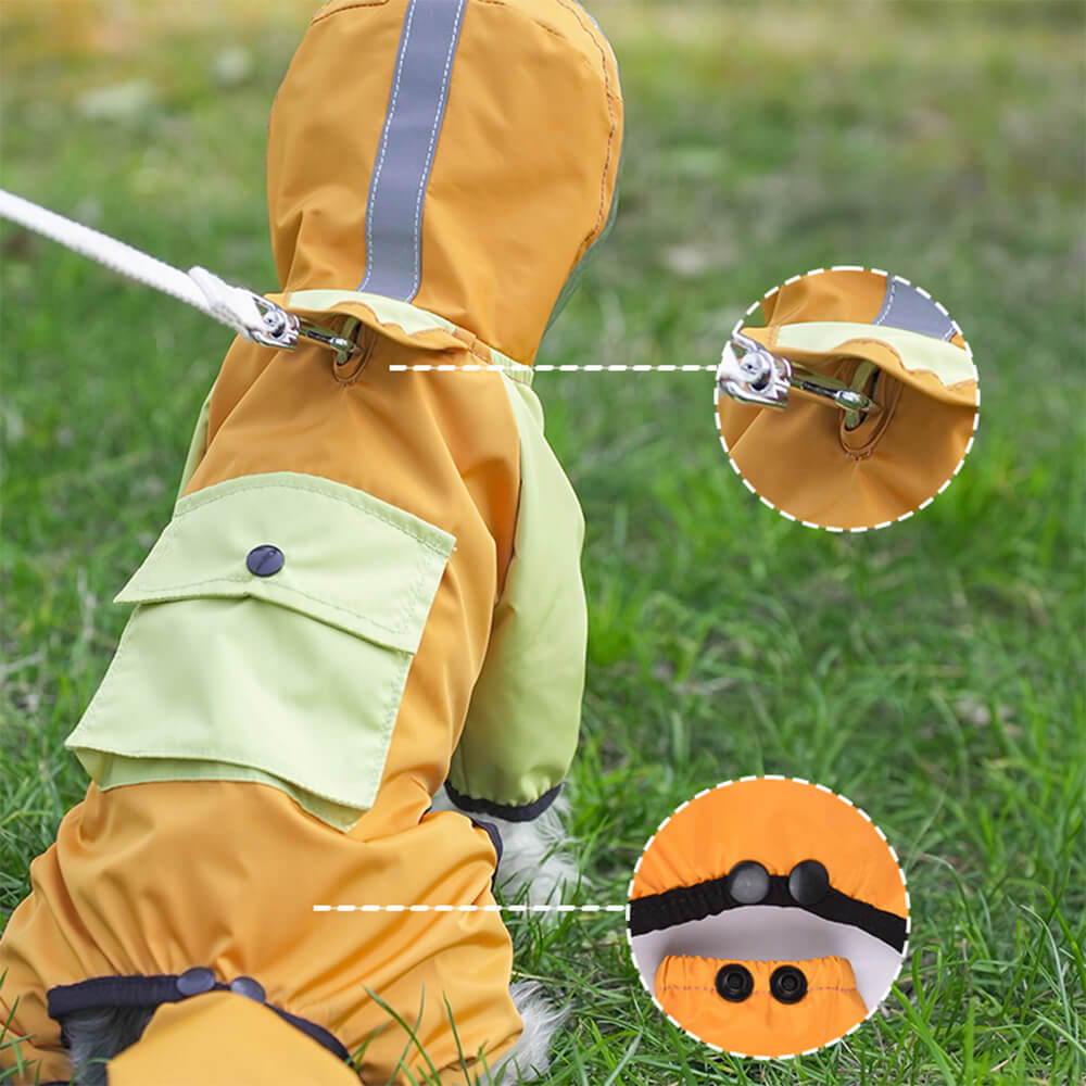 Iropaws All-Weather Waterproof Full-Coverage Reflective Dog Hooded Raincoat 3