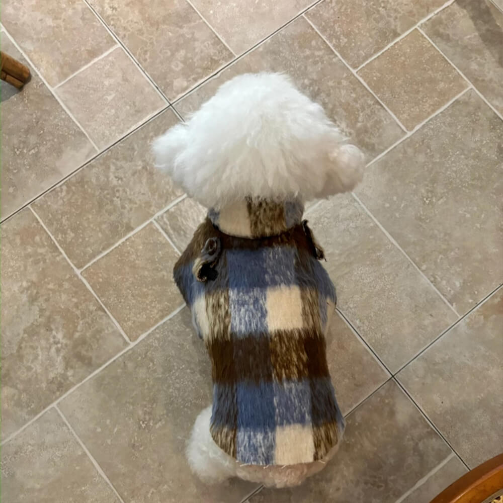 Iropaws British Plaid Faux Wool Warmth Leather Collar Buckle Dog Cape 8