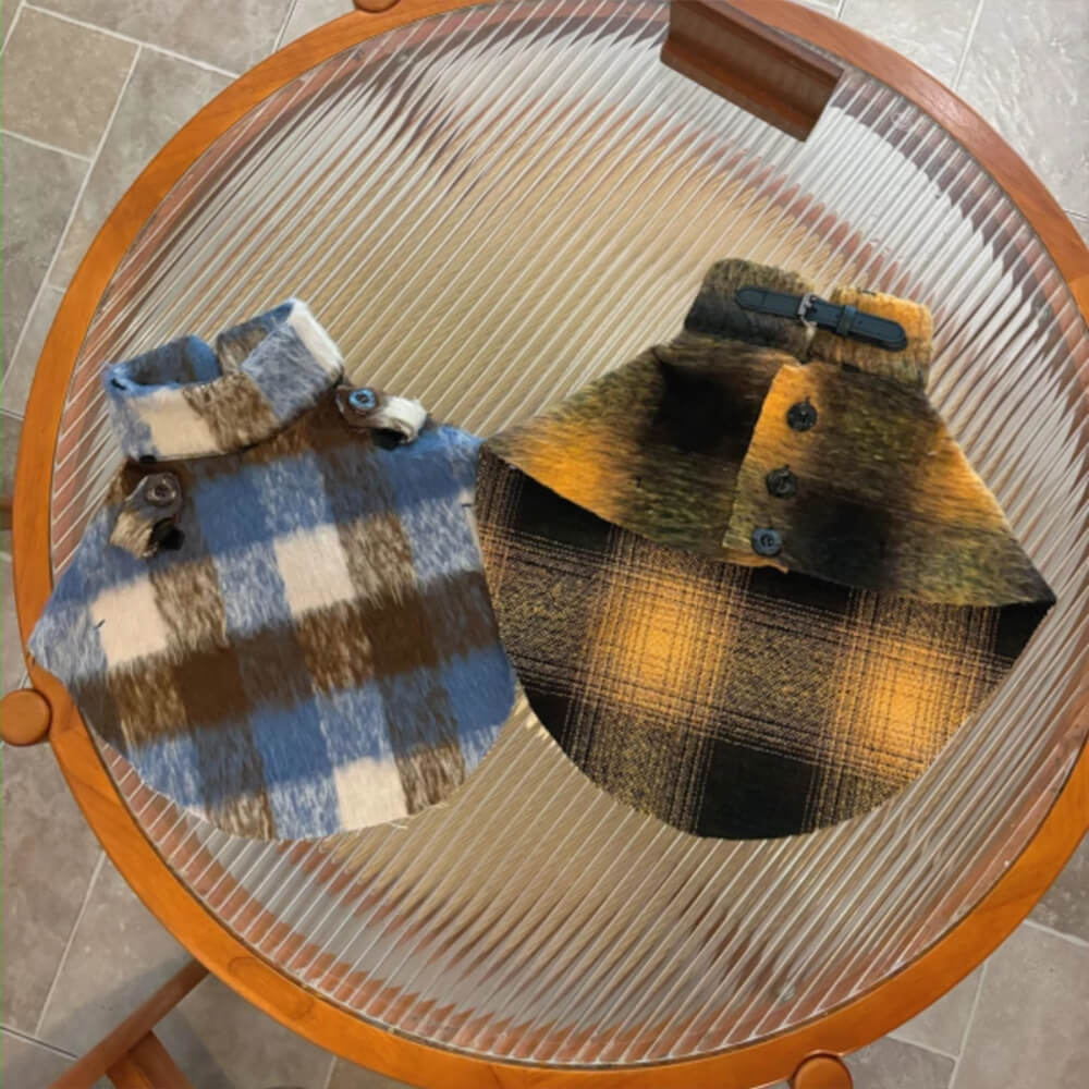 Iropaws British Plaid Faux Wool Warmth Leather Collar Buckle Dog Cape 9