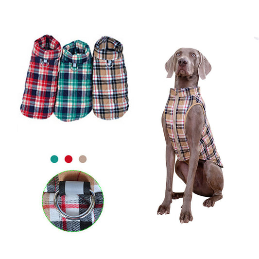 Iropaws British Style Plaid Dog Vest Padded Jacket with D-Ring 1