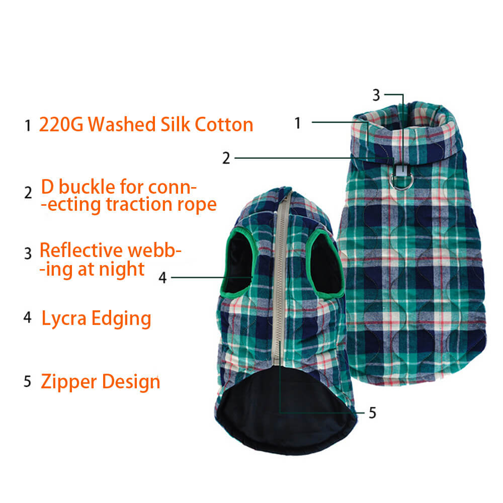 Iropaws British Style Plaid Dog Vest Padded Jacket with D-Ring 2