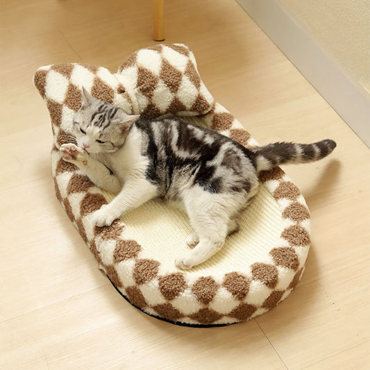 Iropaws Checkerboard Sisal Cat Bed with Integrated Scratching Board – Stylish and Durable 1