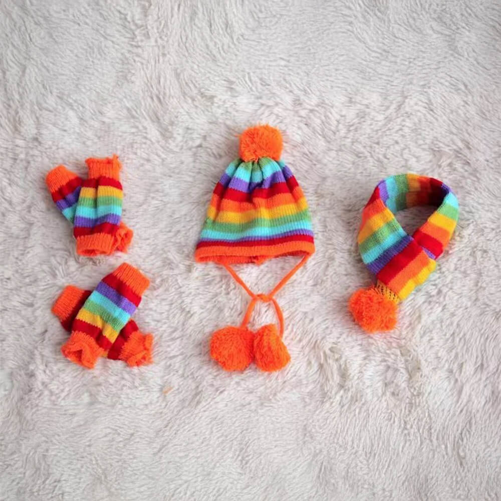 Iropaws Colorful Striped Knit Pom Pom Cozy Dog Hat Scarf & Socks Set 3
