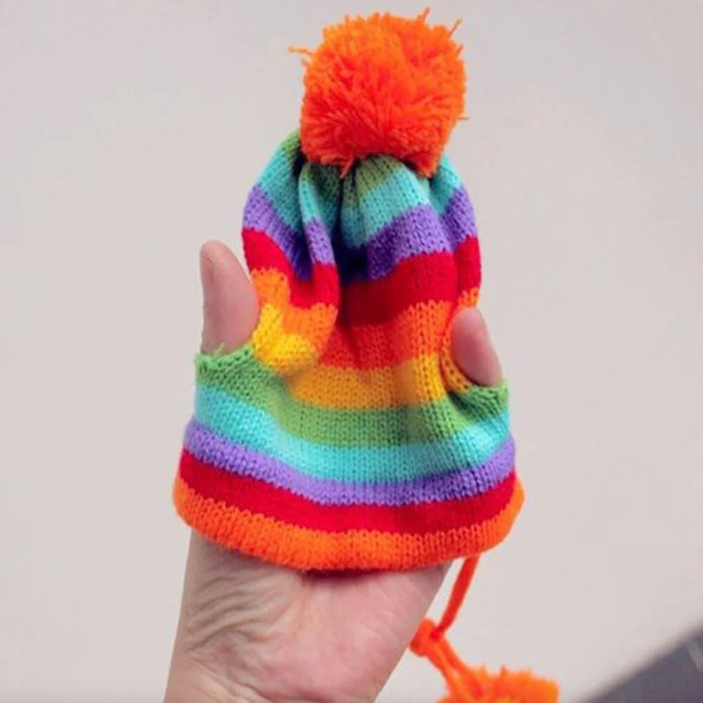 Iropaws Colorful Striped Knit Pom Pom Cozy Dog Hat Scarf & Socks Set 8