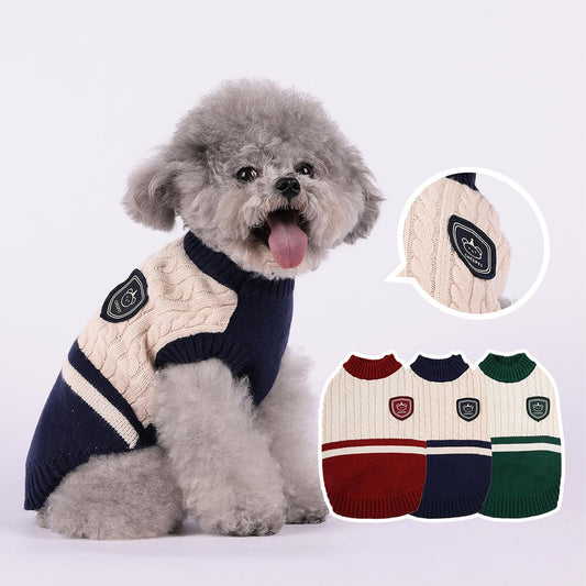 Iropaws Elegant Preppy Bear Patch Warm Stretch Sleeveless Dog Sweater 1