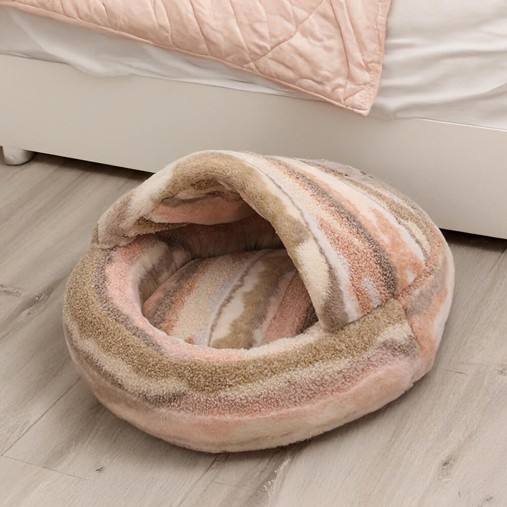 Iropaws Luxury Marble  Striped Cozy Semi-Enclosed  Cave Dog & Cat Bed 2