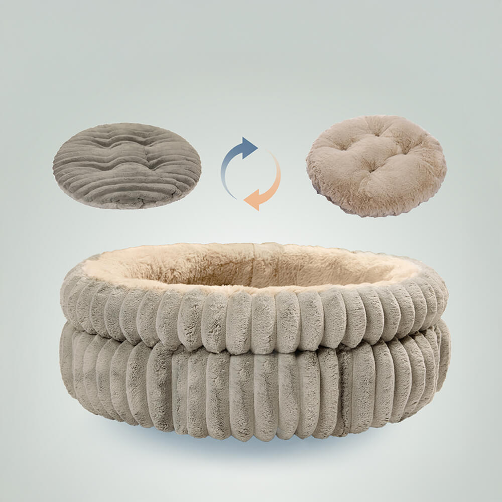 Iropaws Minimalism Round Warm Milk Velvet Faux Rabbit Fur Dog & Cat Bed 3