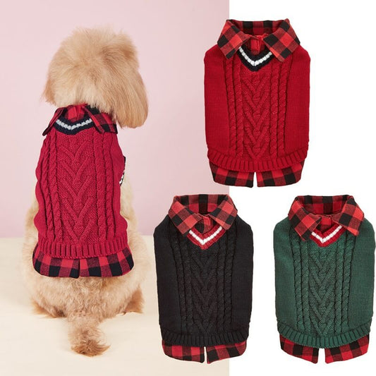 Iropaws Perfect for Fall Winter Plaid Collar Cable Knit Dog Sweater Vest 1