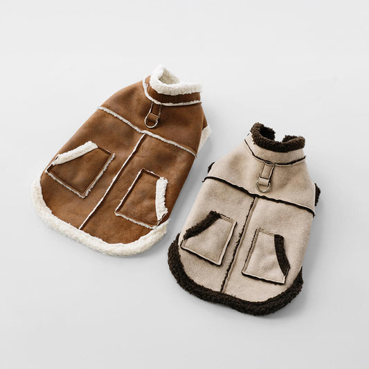 Iropaws Vintage Cozy Faux Suede Shearling Lined Dog Vest Jacket 1